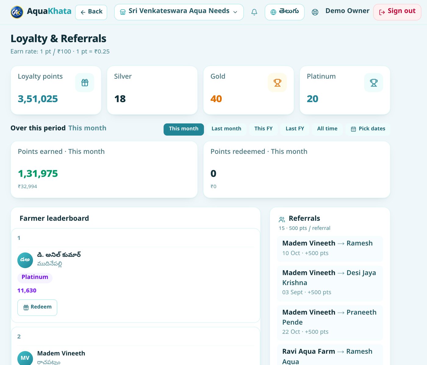 Loyalty and referrals in AquaKhata — points, tiers and the farmer leaderboard